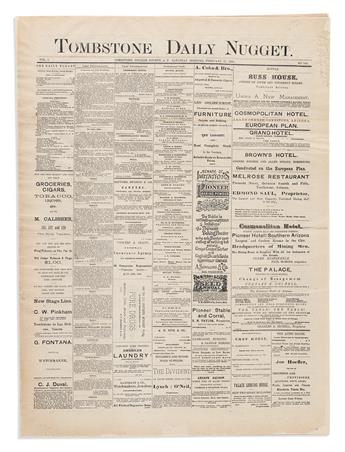 (WEST--ARIZONA.) Issue of the Tombstone Daily Nugget published shortly after the O.K. Corral, with a mention of Jesse James.                     